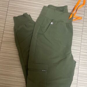 Figs Men's Cargo Pants in Olive with Orange Accents